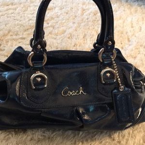 Cadet blue patent leather Coach handbag